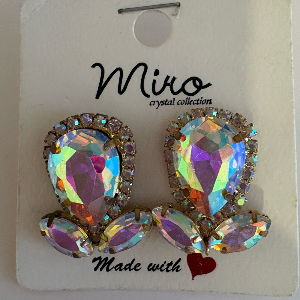 MIRO  Crystal Aurora Borealis Pierced Earrings